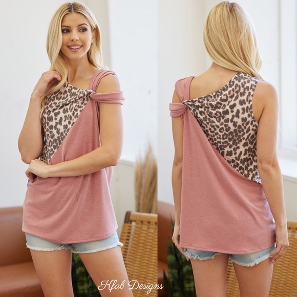 ❤️LAST! Leopard Accent Self Knot Shoulder Band Top - Picture 3 of 7